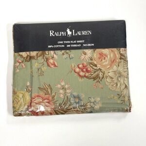 NEW Classic Ralph Lauren Charlotte Floral Fruit Twin Flat Sheet French Country